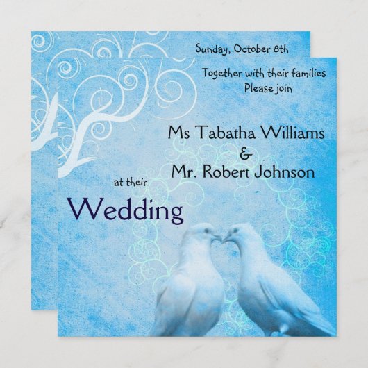 Cute Doves Square Wedding Invitation Kaart (Voorkant / Achterkant)