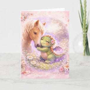 Cute Draak & Paard Vriendschap Wenskaart Kaart