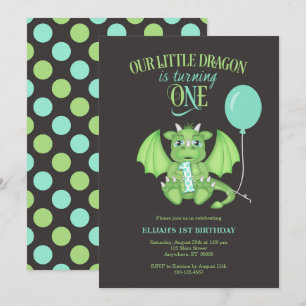 Cute Dragon 1er Invitation anniversaire