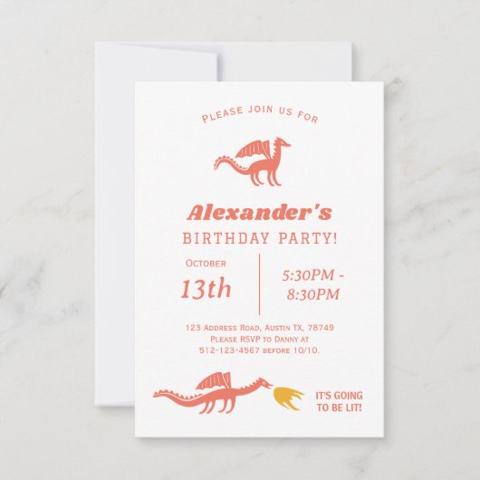 Cute Dragon Anniversaire Fête Invitation (Devant)