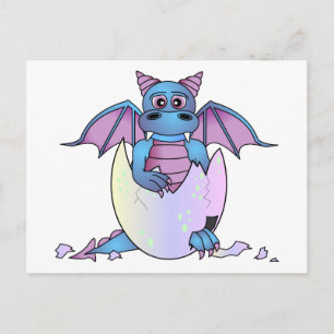 Cute Dragon Baby in Cracked Egg - Blauw / Paars Briefkaart