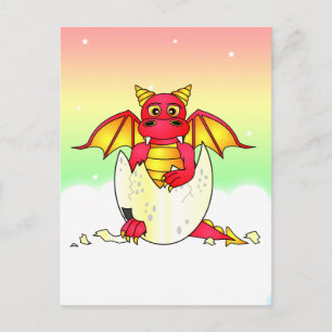 Cute Dragon Baby in gekraakte eieren - Rood/Geel Briefkaart