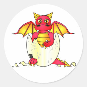 Cute Dragon Baby in gekraakte eieren - Rood/Geel Ronde Sticker