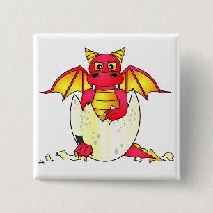 Cute Dragon Baby in gekraakte eieren - Rood/Geel Vierkante Button 5,1 Cm