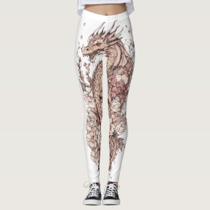 "Cute Dragon Blooms : Leggings de tatouage Floral"