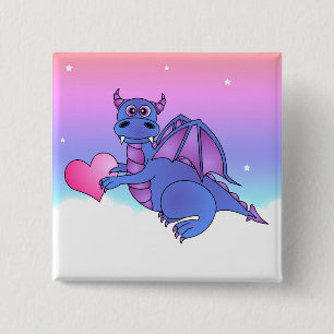 Cute Dragon Heart Button - Roze - Paars