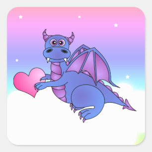 Cute Dragon Heart Stickers Blue - Roze - Paars