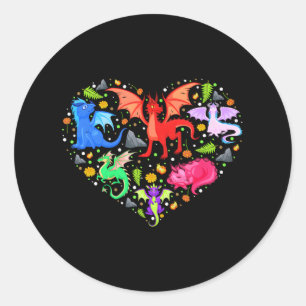 Cute Dragon Heart Valentine's Day Funny Animals Ronde Sticker