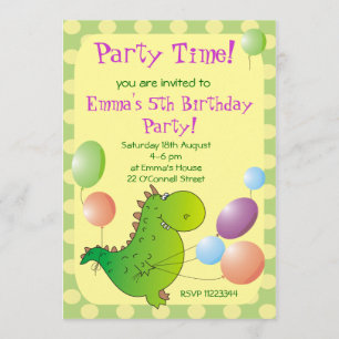 Cute Dragon Kinder Party Invitation, Children's Pa Kaart