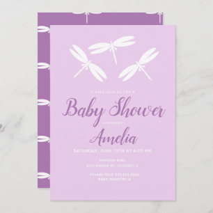 Cute Dragonflies Violet Baby shower Invitation Kaart