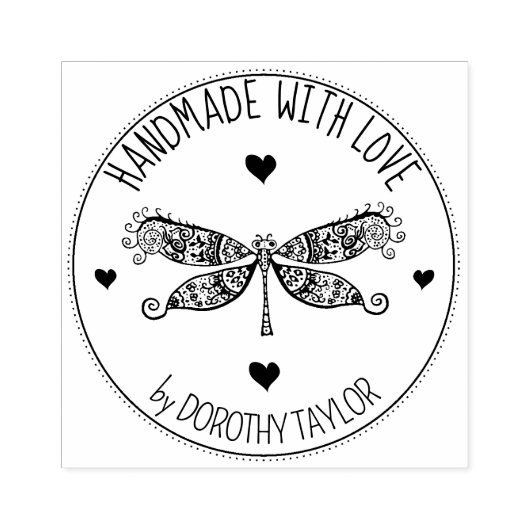 Cute Dragonfly Handmade with love Rubberstempel (Afrduk)