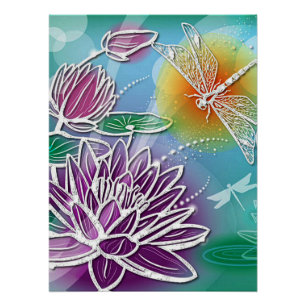 Cute Dragonfly  Summer Modern Floral Art Perfect Poster