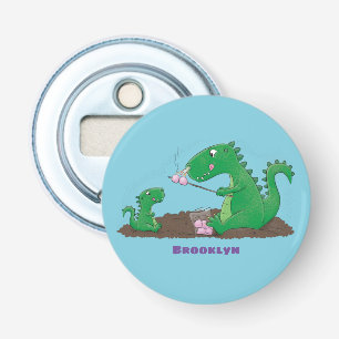 Cute dragons roasting marshmallows cartoon button flesopener