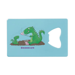 Cute dragons roasting marshmallows cartoon kredietkaart flessenopener