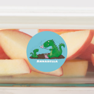 Cute dragons roasting marshmallows cartoon labels