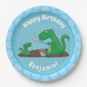 Cute dragons roasting marshmallows cartoon papieren bordje