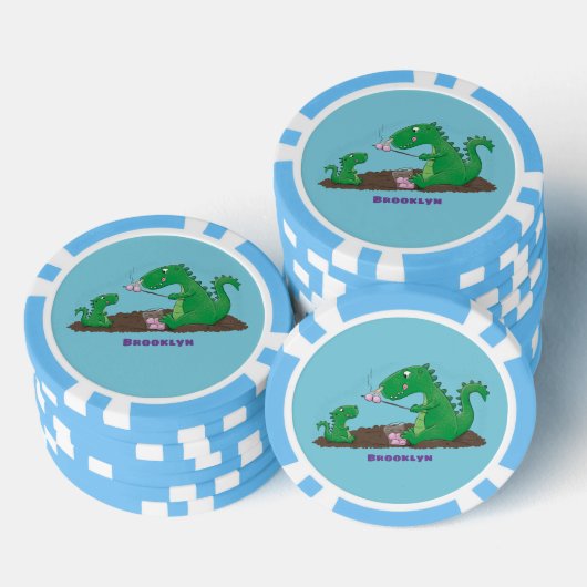 Cute dragons roasting marshmallows cartoon poker chips (Opstapeling)