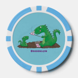 Cute dragons roasting marshmallows cartoon poker chips