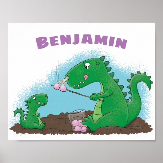 Cute dragons roasting marshmallows cartoon poster (Voorkant)