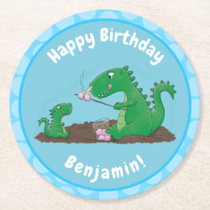 Cute dragons roasting marshmallows cartoon ronde kartonnen onderzetter
