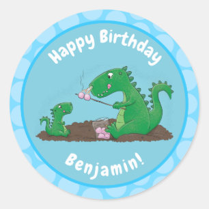 Cute dragons roasting marshmallows cartoon ronde sticker