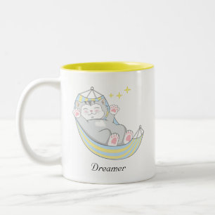 Cute Dreamweaver Kitty Cat in Hammock T-Shirt Tweekleurige Koffiemok