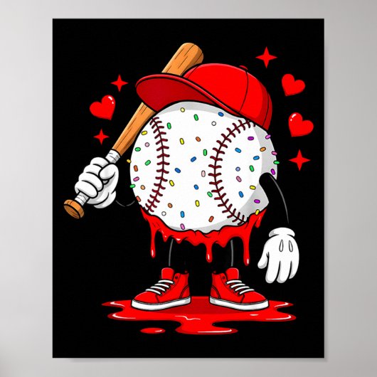 Cute Dripng Baseball Lover Valentines Day Boys Kid Poster (Voorkant)