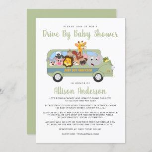 Cute drive by Baby shower Animal Safari Bus Green Kaart