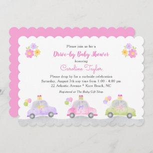 Cute Drive through Cars and Bows Girl Baby shower Kaart