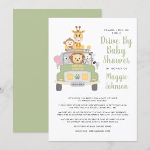 Cute drive van Animal Safari Baby shower Kaart