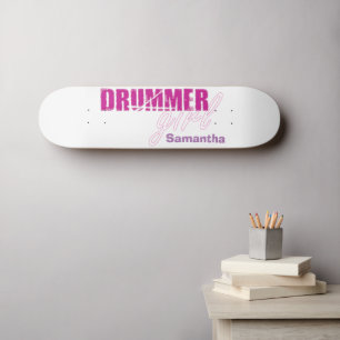 Cute Drummer Girl First Name Paarse Grunge Text Skateboard