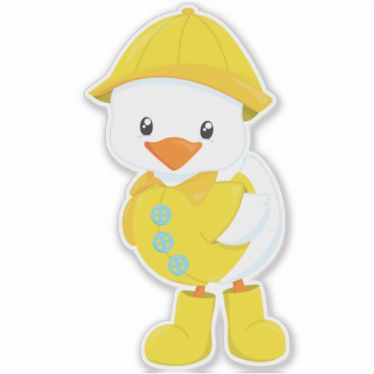 Cute Duck, Baby Duck, Duck in Raincoat, Rain Sticker (Voorkant)