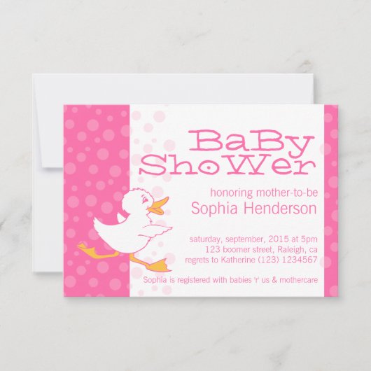Cute duck baby shower roze uitnodiging (Voorkant)