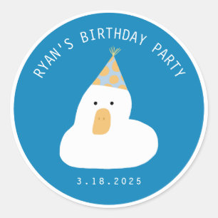 Cute Duck Birthday Pet Celebration Custom Name Ronde Sticker