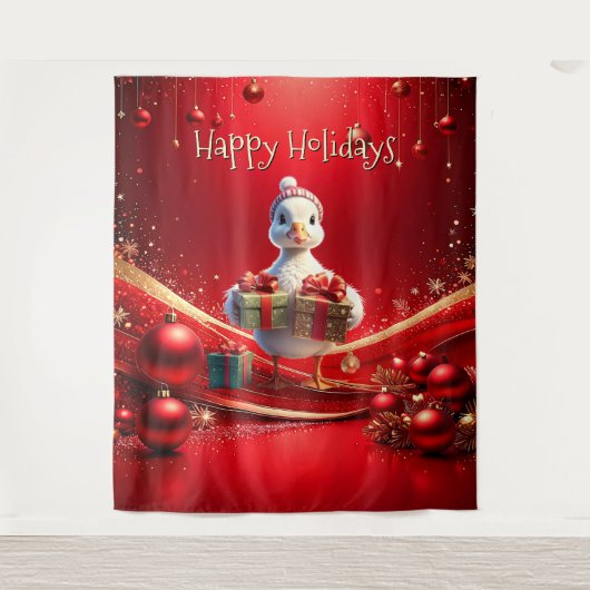 Cute Duck Christmas Holiday Backdrop Wandkleed (Voorkant)