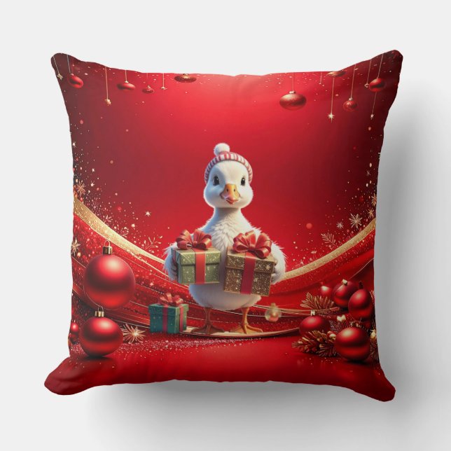 Cute Duck Christmas Holiday Throw Pillow Kussen (Voorkant)