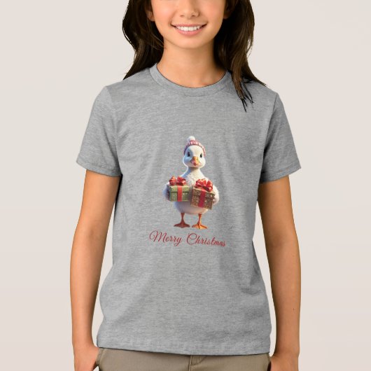 Cute Duck Christmas Holiday Tri-Blend Shirt (Voorkant)