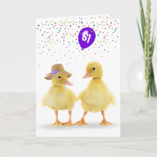 Cute Duck Couple met 61st Birthday ballon Kaart