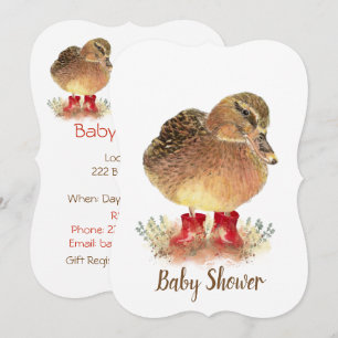 Cute Duck in Red Boots Baby shower Kaart