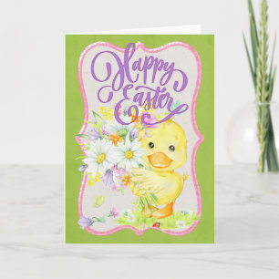 Cute Duck met Spring Flowers - Happy Easter Feestdagen Kaart