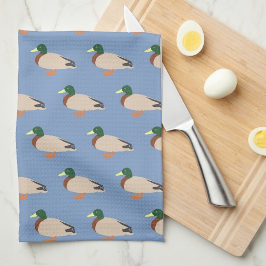 Cute Duck Pattern op Blue Theedoek (Quarter Fold)