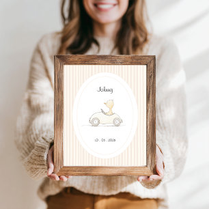 Cute Duck Race Car Slaapkamer Naam Datum Poster