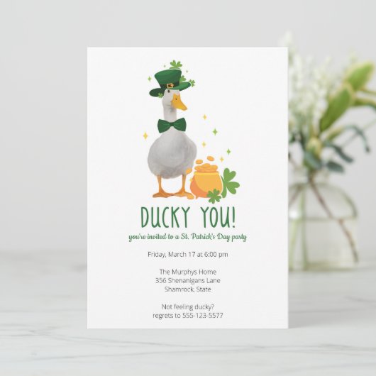 Cute Duck St. Patrick's Day Party Invitation (Debout devant)