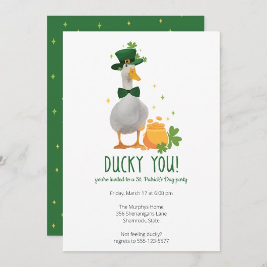 Cute Duck St. Patrick's Day Party Invitation (Devant / Derrière)