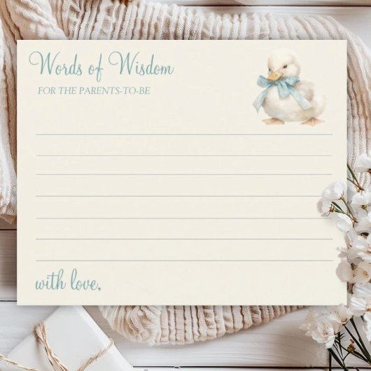 Cute Duckling with Ribbon Baby Shower Advice Card