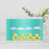 CUTE DUCKS BABY SHOWER INVITATION AQUA GREEN KAART (Staand voorkant)