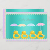 CUTE DUCKS BABY SHOWER INVITATION AQUA GREEN KAART (Voorkant / Achterkant)