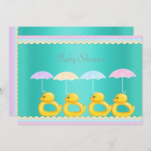 CUTE DUCKS BABY SHOWER INVITATION AQUA GREEN KAART (Voorkant / Achterkant)