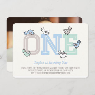 Cute Ducks Big One Boy 1st Birthday Party Invite Kaart