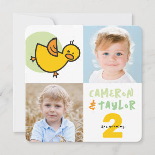 Cute Ducks Garçon Girl Twins Joint Invitation d'an
